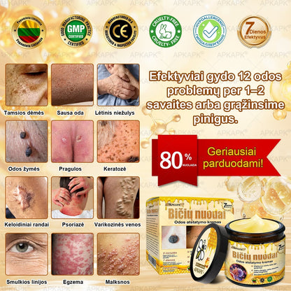 𝖠𝖯𝖪𝖠𝖯𝖪® 🐝 Kremas su bičių nuodu odos atstatymui 🐝 padeda spręsti odos problemas, tokias kaip: raukšlės, randai, pigmentinės dėmės, strijos, spuogai, psoriazė, egzema, odos pažeidimai, dirginimas, uždegimai ir kiti odos sutrikimai.