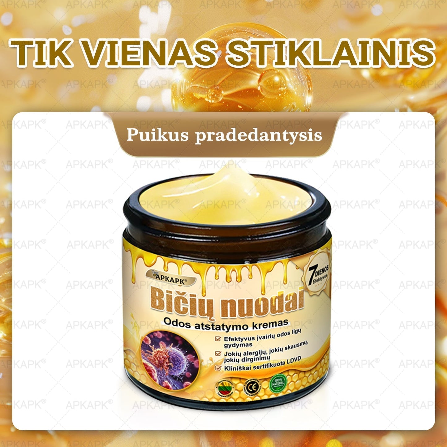 𝖠𝖯𝖪𝖠𝖯𝖪® 🐝 Kremas su bičių nuodu odos atstatymui 🐝 padeda spręsti odos problemas, tokias kaip: raukšlės, randai, pigmentinės dėmės, strijos, spuogai, psoriazė, egzema, odos pažeidimai, dirginimas, uždegimai ir kiti odos sutrikimai.