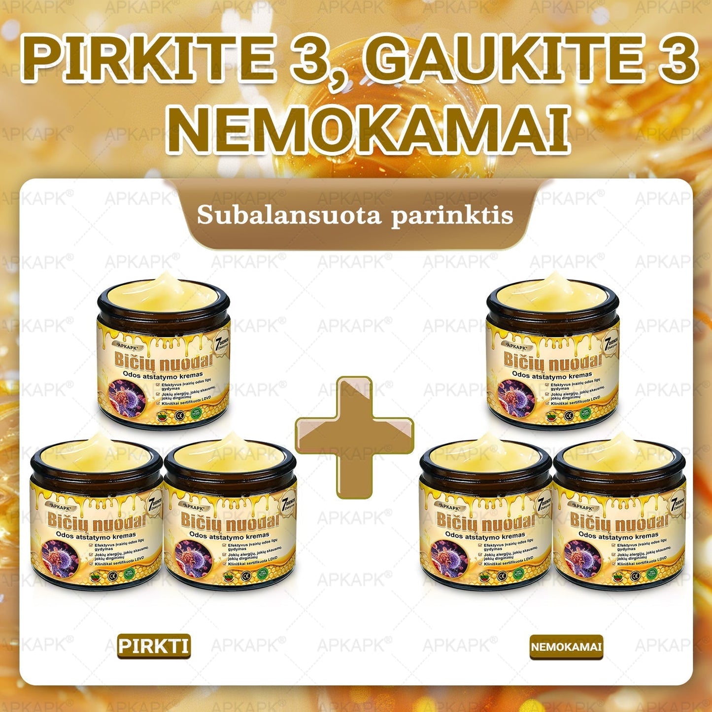 𝖠𝖯𝖪𝖠𝖯𝖪® 🐝 Kremas su bičių nuodu odos atstatymui 🐝 padeda spręsti odos problemas, tokias kaip: raukšlės, randai, pigmentinės dėmės, strijos, spuogai, psoriazė, egzema, odos pažeidimai, dirginimas, uždegimai ir kiti odos sutrikimai.