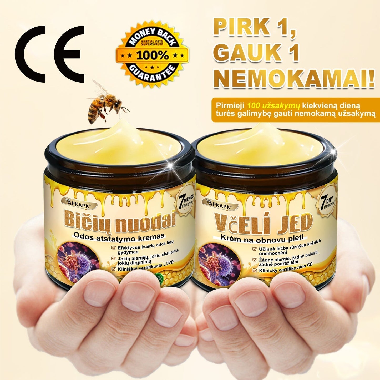 𝖠𝖯𝖪𝖠𝖯𝖪® 🐝 Kremas su bičių nuodu odos atstatymui 🐝 padeda spręsti odos problemas, tokias kaip: raukšlės, randai, pigmentinės dėmės, strijos, spuogai, psoriazė, egzema, odos pažeidimai, dirginimas, uždegimai ir kiti odos sutrikimai.